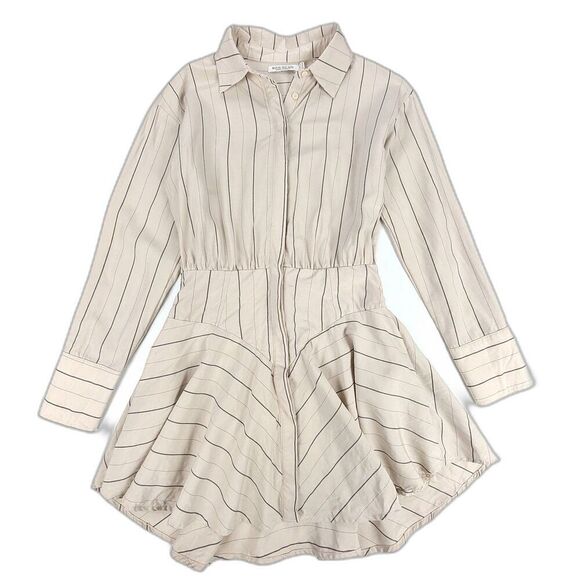 ANTHROPOLOGIE Mon Renn Linen Fitted Waist Shirt Dress Fit Flare Mini Women Small